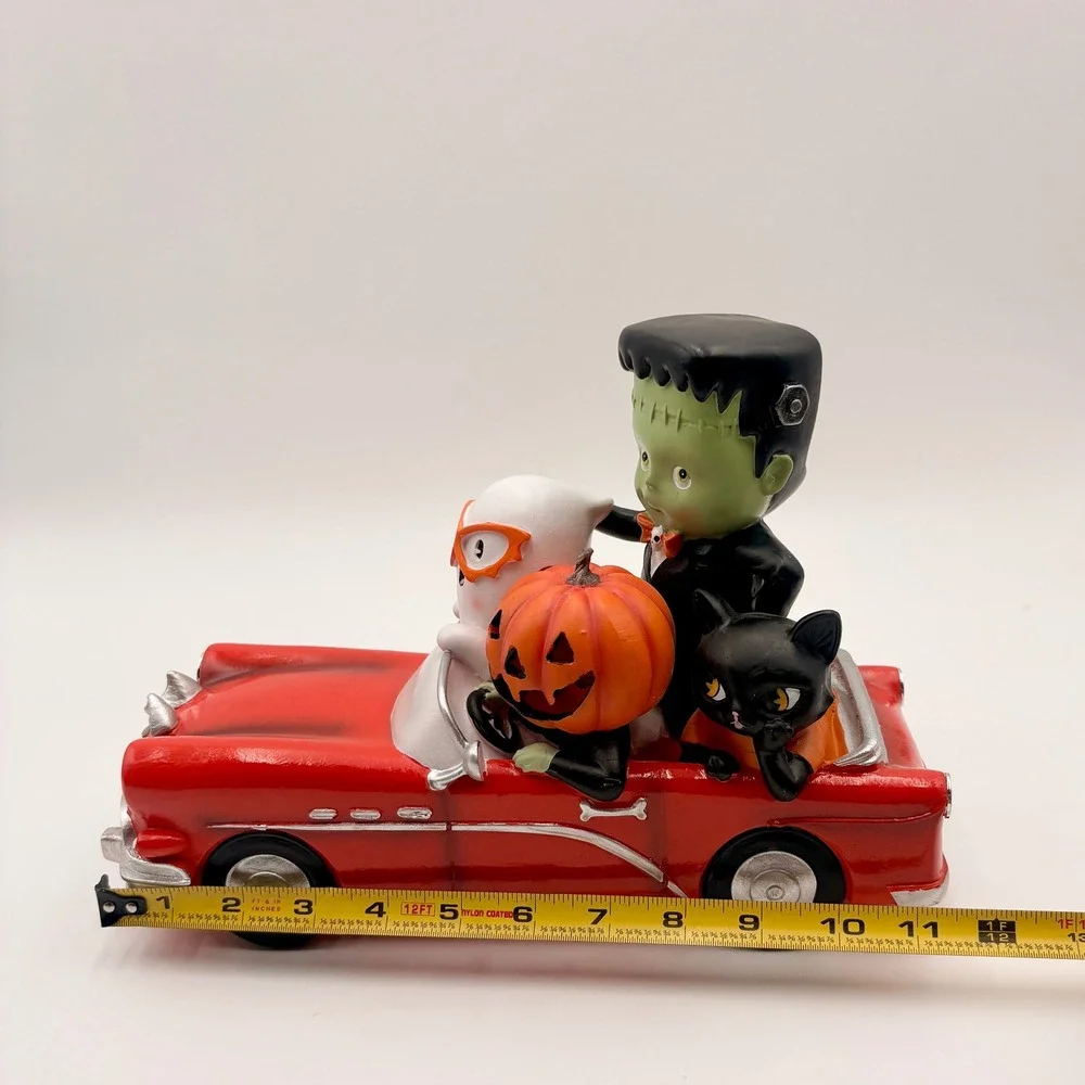 Halloween Retro Style  Frankenstein Ghost Black Cat Red Car Light Up